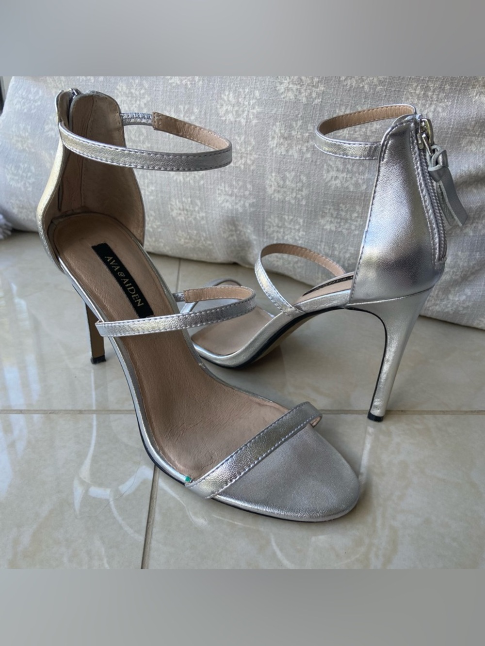 AVA & AIDEN Silver Strappy Stilettos 7